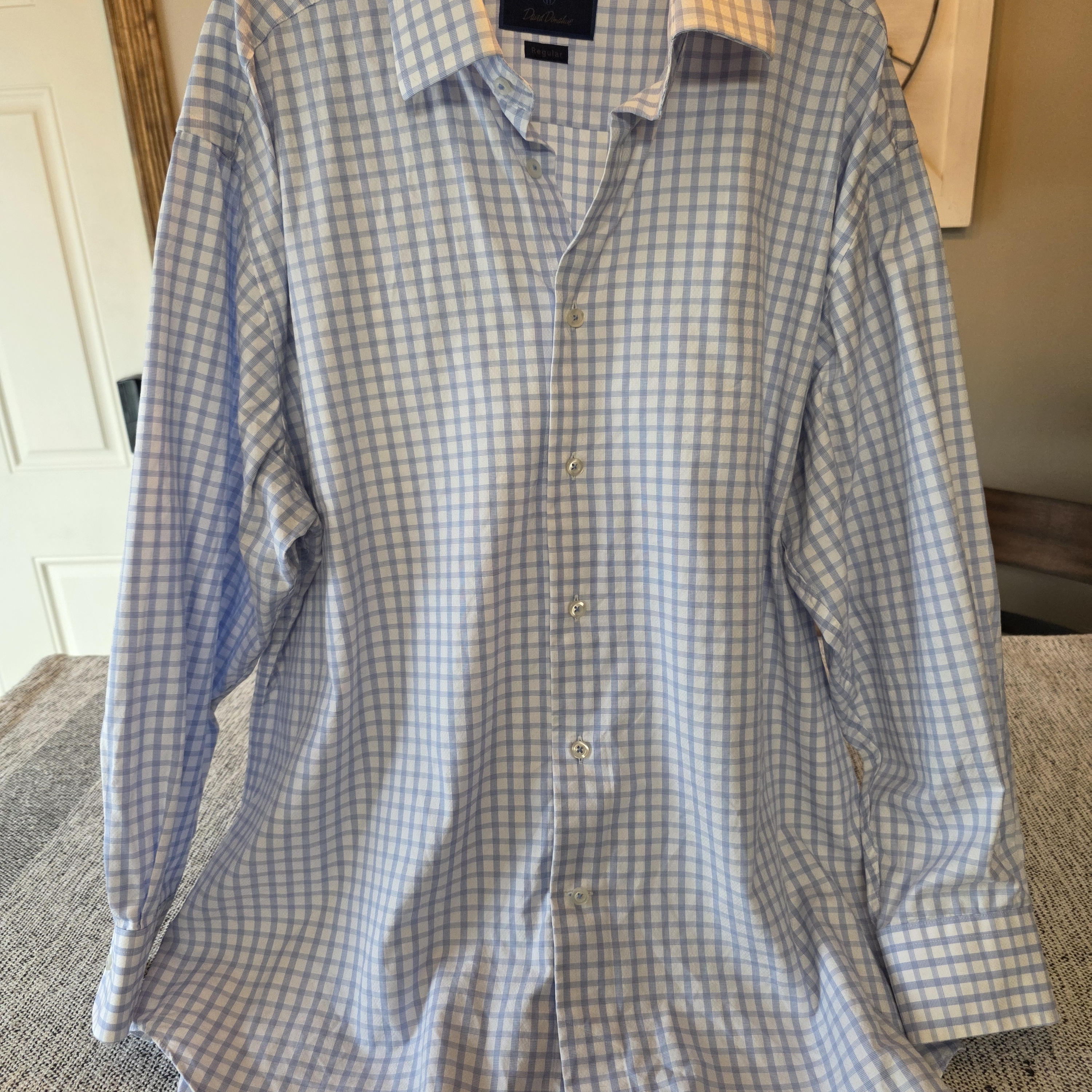 David Donahue Blue And White Check Dress Shirt David Donahue Blue And White Check Dress Shirt
